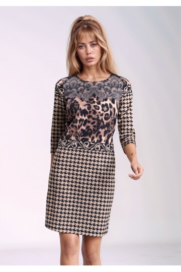 Kadın Bisiklet Yaka Truvakar Kol Desenli Spor Şık Elbise