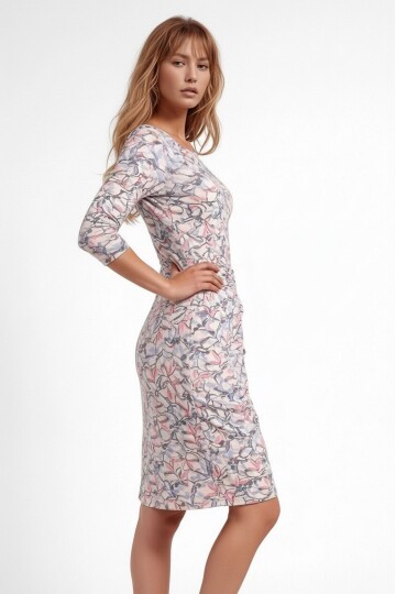 Kadın Bisiklet Yaka Truvakar Kol Viskon Yandan Bağlamalı Midi Boy Desenli Casual Şık Elbise