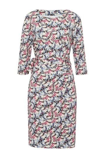 Kadın Bisiklet Yaka Truvakar Kol Viskon Yandan Bağlamalı Midi Boy Desenli Casual Şık Elbise