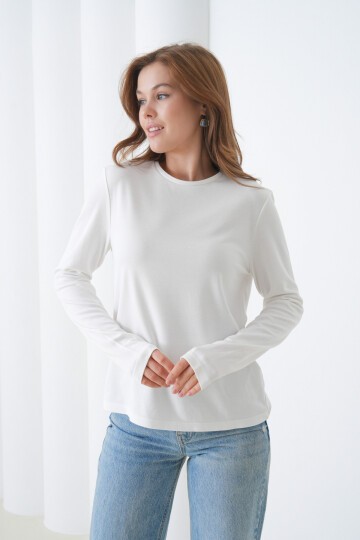 Kadın Bisiklet Yaka Uzun Kol Parmak Geçirmeli Spor Şık Bluz