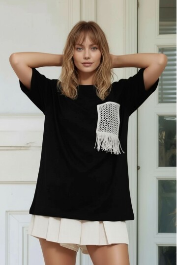 Kadın Bisiklet Yaka Yarım Kol Basic %100 Pamuk Düz Cep Örgü Curve Büyük Beden Tshirt