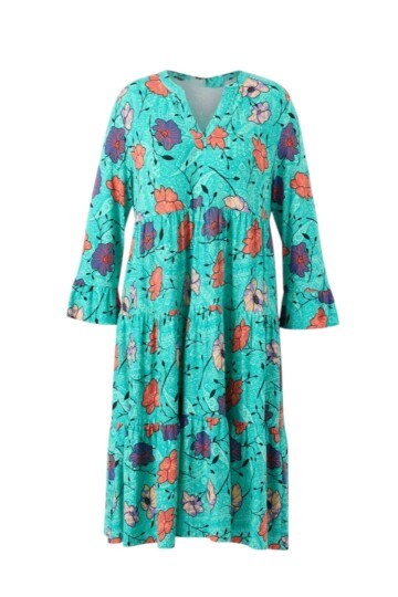 Kadın Büyük Beden Truvakar Kol Volanlı Katlı Etekli Curve Spor Şık Pamuk Yazlık Elbise