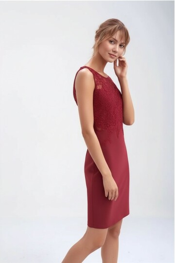 Kadın Dantel Bisiklet Yaka Askılı Şık Gece Abiye Mini Elbise