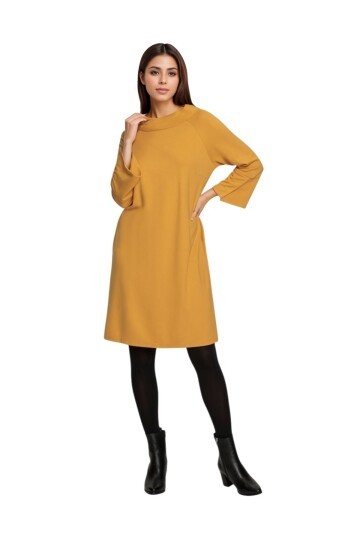 Kadın Degaje Yaka Truvakar Kol Düz Kesim Spor Şık Viskon Elbise