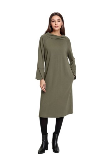 Kadın Degaje Yaka Truvakar Kol Düz Kesim Spor Şık Viskon Elbise