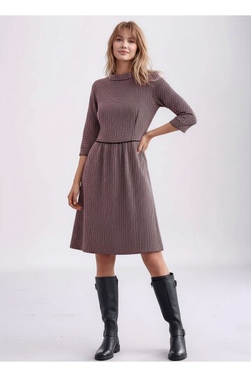 Kadın Degaje Yaka Uzun Kollu Cepli Büyük Beden Curve Şık Elbisesi