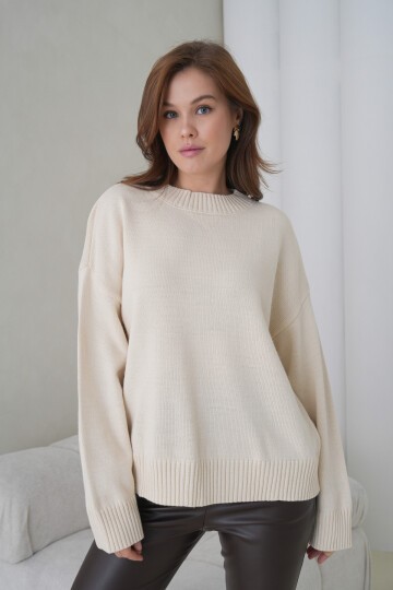 Kadın Dik Yaka Basic Uzun Kol Büyük Beden Curve Uyumlu Spor Şık Triko Kazak