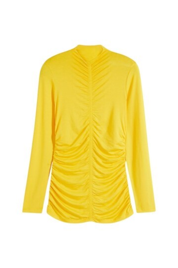 Kadın Dik Yaka Önden Büzgülü Uzun Kol Casual Viskon Spor Şık Büyük Beden Curve Bluz