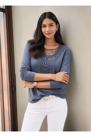 Kadın Dik Yaka Önden Büzgülü Uzun Kol Casual Viskon Spor Şık Büyük Beden Curve Bluz