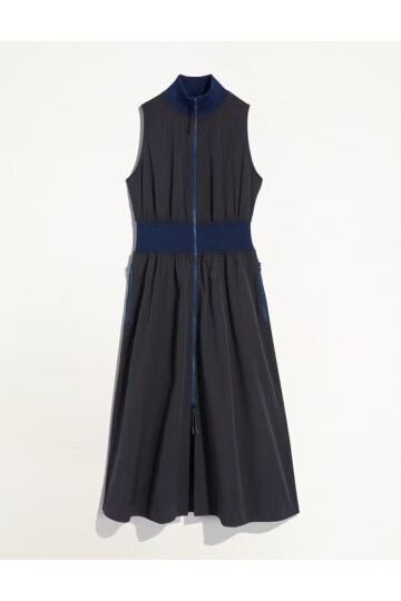 Kadın Dik Yaka Önü Fermuarlı Yırtmaçlı Baharlık Yazlık Beli Lastikli Şık Ceket Elbise