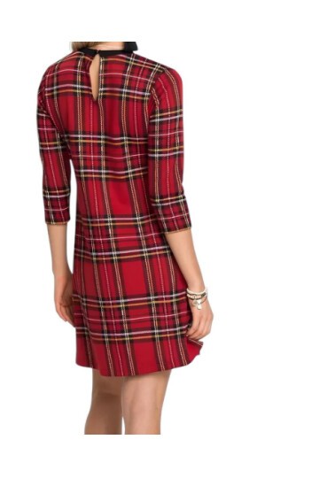 Kadın Ekose Desen Bisiklet Yaka Çan Etek Truvakar Kol Şık Casual Spor Curve Elbise