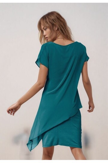 Kadın Eteği Pullu Üstü Şal Şifon Yakalı Şık Büyük Beden Yarım Kol Gece Abiye Elbise