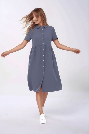 Kadın Gömlek Yaka Önden Düğmeli Yarım Kol Büyük Beden Curve Hamile Günlük Elbise