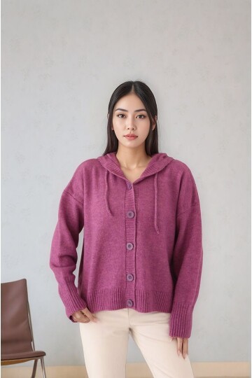 Kadın Kapüşonlu Önden Düğmeli Yumoş Triko Spor Şık Tesettüre Uygun Kışlık Ceket