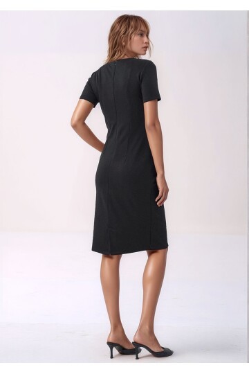 Kadın  V Yaka Kısa Kol Asimetrik Desen Şık Toparlayıcı Gece Gündüz Tasarım Elbise