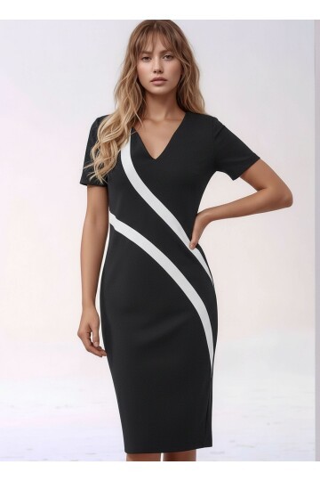 Kadın  V Yaka Kısa Kol Asimetrik Desen Şık Toparlayıcı Gece Gündüz Tasarım Elbise