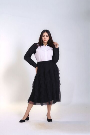 Kadın Katlı Tasarım Yüksek Bel Beli Lastikli Spor Şık Curve Büyük Beden Tül Etek