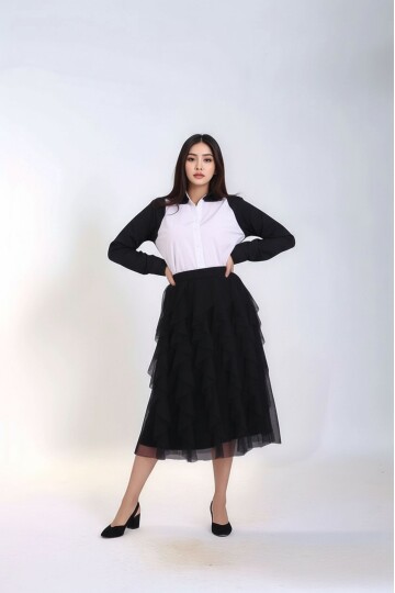 Kadın Katlı Tasarım Yüksek Bel Beli Lastikli Spor Şık Curve Büyük Beden Tül Etek