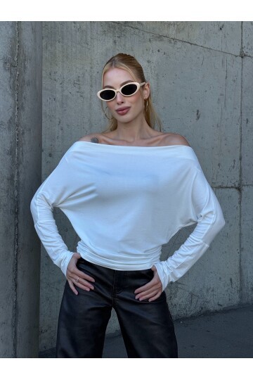 Kadın Kayık Yaka Full Esnek Asimetrik Kesim Comfort Spor Şık Tasarım Yumoş Bluz