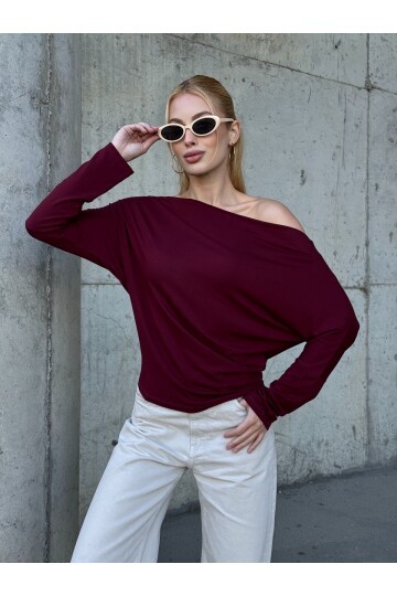 Kadın Kayık Yaka Full Esnek Asimetrik Kesim Comfort Spor Şık Tasarım Yumoş Bluz