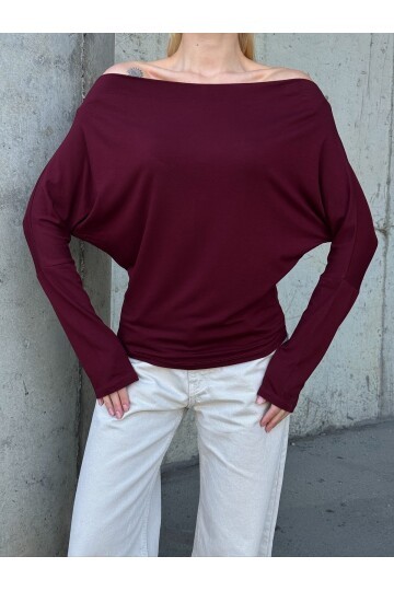 Kadın Kayık Yaka Full Esnek Asimetrik Kesim Comfort Spor Şık Tasarım Yumoş Bluz
