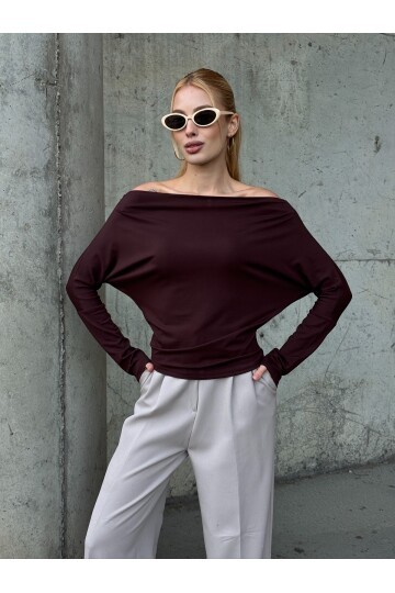 Kadın Kayık Yaka Full Esnek Asimetrik Kesim Comfort Spor Şık Tasarım Yumoş Bluz