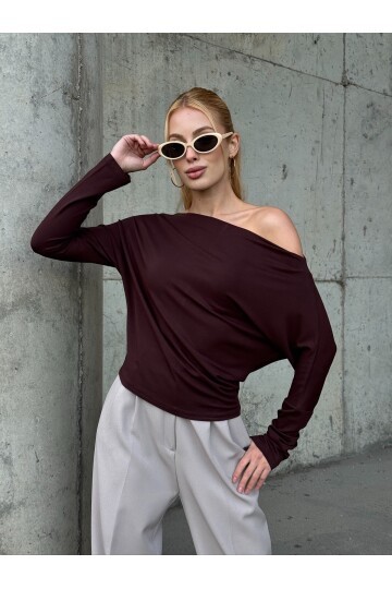 Kadın Kayık Yaka Full Esnek Asimetrik Kesim Comfort Spor Şık Tasarım Yumoş Bluz