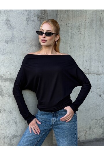 Kadın Kayık Yaka Full Esnek Asimetrik Kesim Comfort Spor Şık Tasarım Yumoş Bluz