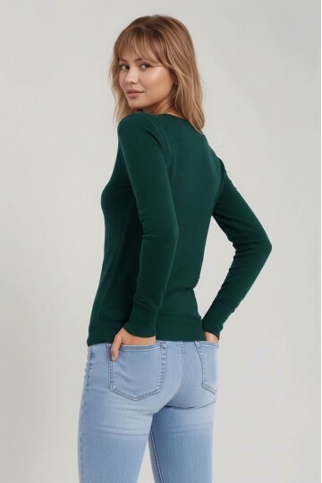 Kadın Kolları Uzun Kendinden Dokulu Bisiklet Yaka Bluz Boy Şık Kışlık Triko  Kazak