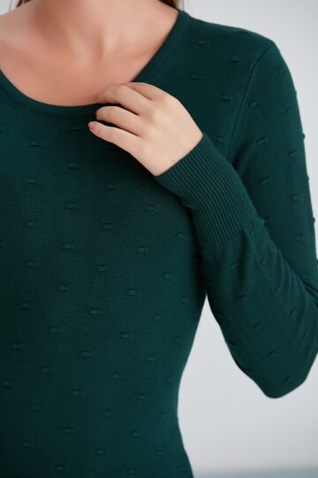 Kadın Kolları Uzun Kendinden Dokulu Bisiklet Yaka Bluz Boy Şık Kışlık Triko  Kazak