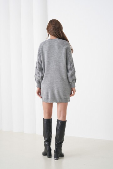 Kadın Kolları Uzun Kendinden Dokulu Bisiklet Yaka Tunik Boy Şık Kışlık Triko Büyük Beden Kazak