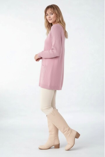 Kadın Kolları Uzun Kendinden Dokulu Bisiklet Yaka Tunik Boy Şık Kışlık Triko Büyük Beden Kazak