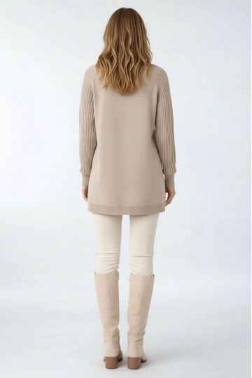 Kadın Kolları Uzun Kendinden Dokulu Bisiklet Yaka Tunik Boy Şık Kışlık Triko Büyük Beden Kazak