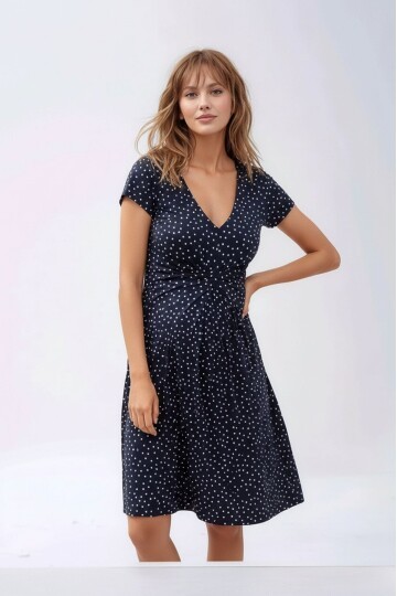 Kadın Önden Düğümlü Viskon Puantiyeli Spor Şık Hamile Elbisesi