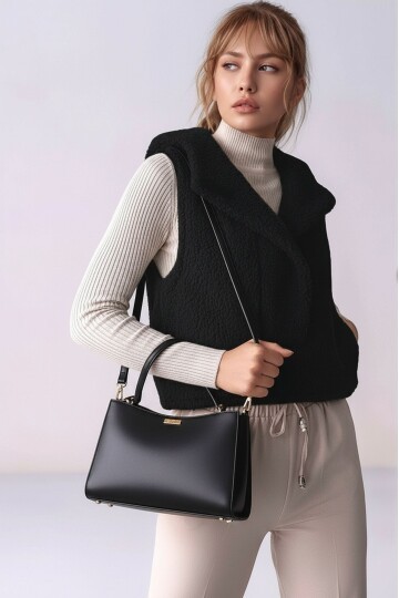 Kadın Önü Çıtçıtlı Kapüşonlu Yan Cepli Tasarım Yaka Spor Şık Crop Peluş Yelek