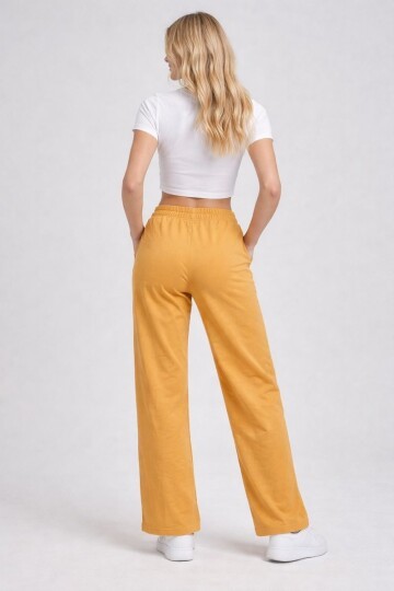 Kadın Orta Yüksek Bel Boru Paça Pamuklu Cepli Lastikli Spor Şık Eşofman Altı