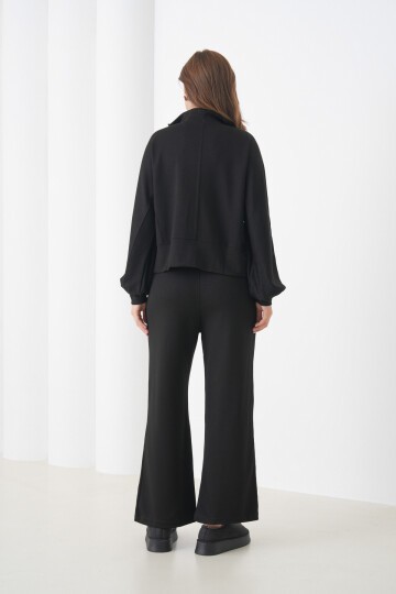 Kadın Oversize Fermuarlı Kapüşonlu Sweatshirt Geniş Paça Tesettüre Uygun Spor Şık Eşofman Takımı