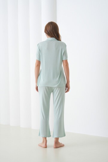 Kadın Pamuk Gömlek Kapri Şık Casual Curve Alt Üst Gecelik Takımı