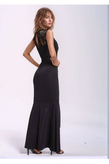 Kadın Pencere Güpürlü Yaka Asimetrik Etek Balık Model Ay Kol Şık Abiye Curve Büyük Beden Gece Elbise