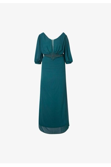 Kadın Pencere Tül V Yaka Belden Oturmalı Taşlı Nakışlı Şık Abiye Curve Büyük Beden Gece Elbise