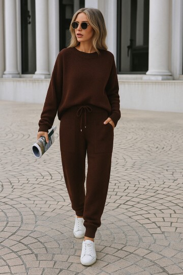 Kadın Rahat Kalıp Örgü Triko Tasarım Alt Üst Takım