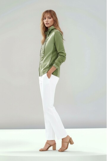 Kadın Saten Karşım Önden Büzgülü Fermuarlı Hakim Yaka Uzun Kol Spor Şık Büyük Beden Curve Ceket