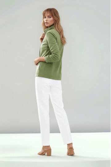 Kadın Saten Karşım Önden Büzgülü Fermuarlı Hakim Yaka Uzun Kol Spor Şık Büyük Beden Curve Ceket