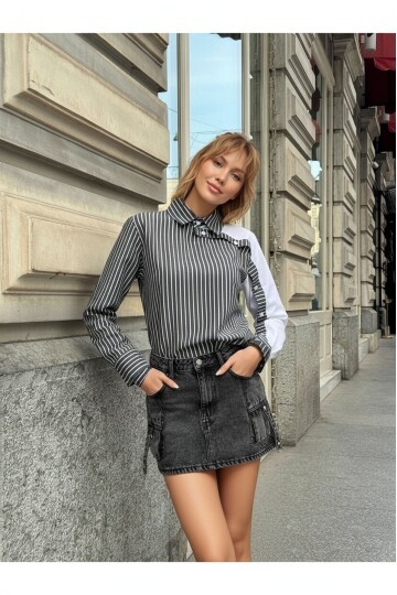 Kadın Tasarım Tesettüre Uygun Etek Üstü Uzun Boy Pamuklu Şık Yaka Kapalı Gömlek