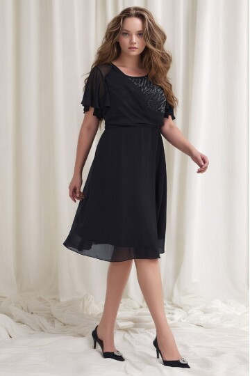 Kadın Taşlı Bisiklet Yaka Belden Oturmalı Şık Abiye Curve Büyük Beden Gece Elbise