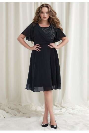 Kadın Taşlı Bisiklet Yaka Belden Oturmalı Şık Abiye Curve Büyük Beden Gece Elbise