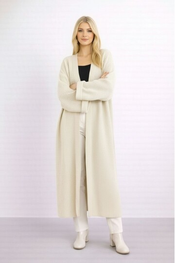 Kadın Tesettüre Uygun Maxi Boy Uzun Kol Spor Şık Örgü Triko Curve Uyumlu Hırka Ceket