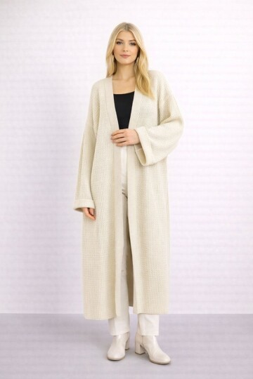 Kadın Tesettüre Uygun Maxi Boy Uzun Kol Spor Şık Örgü Triko Curve Uyumlu Hırka Ceket