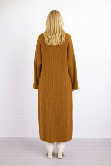 Kadın Tesettüre Uygun Maxi Boy Uzun Kol Spor Şık Örgü Triko Curve Uyumlu Hırka Ceket