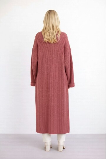 Kadın Tesettüre Uygun Maxi Boy Uzun Kol Spor Şık Örgü Triko Curve Uyumlu Hırka Ceket